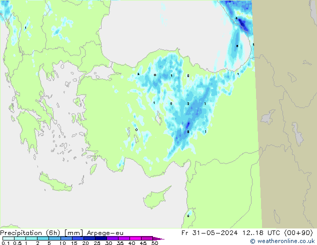Precipitazione (6h) Arpege-eu ven 31.05.2024 18 UTC