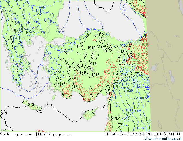 pressão do solo Arpege-eu Qui 30.05.2024 06 UTC