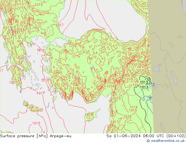 Pressione al suolo Arpege-eu sab 01.06.2024 06 UTC