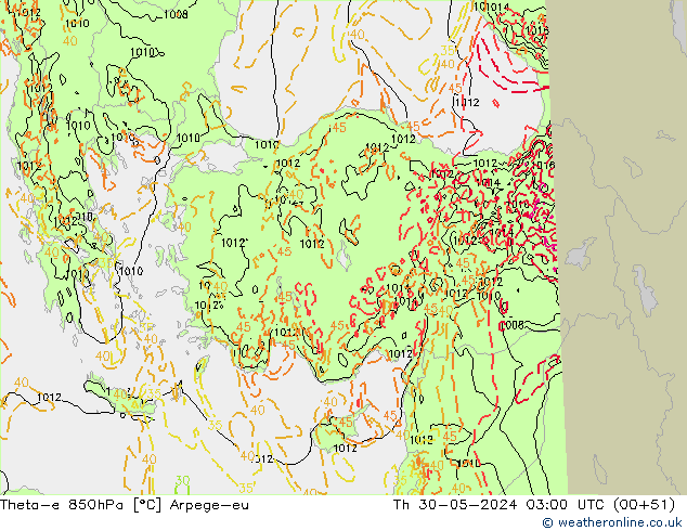 Theta-e 850hPa Arpege-eu Per 30.05.2024 03 UTC