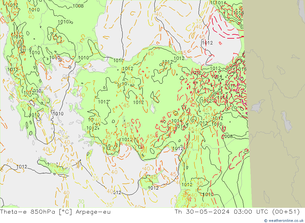 Theta-e 850hPa Arpege-eu Th 30.05.2024 03 UTC