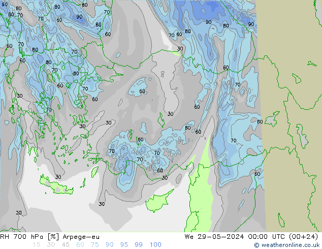 700 hPa Nispi Nem Arpege-eu Çar 29.05.2024 00 UTC