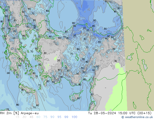 RH 2m Arpege-eu Út 28.05.2024 15 UTC