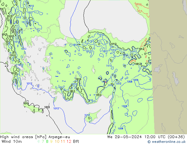 High wind areas Arpege-eu mer 29.05.2024 12 UTC