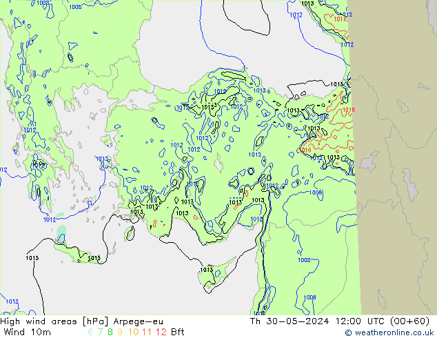 High wind areas Arpege-eu jue 30.05.2024 12 UTC