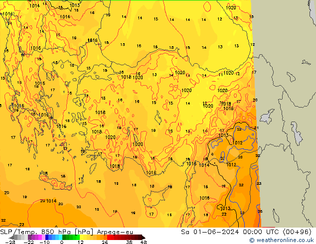 SLP/Temp. 850 hPa Arpege-eu So 01.06.2024 00 UTC