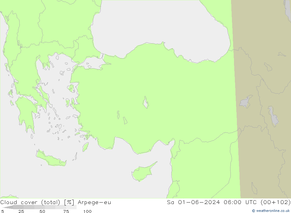 nuvens (total) Arpege-eu Sáb 01.06.2024 06 UTC