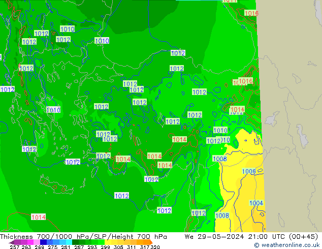 700-1000 hPa Kalınlığı Arpege-eu Çar 29.05.2024 21 UTC