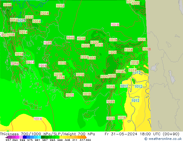 Thck 700-1000 hPa Arpege-eu Fr 31.05.2024 18 UTC