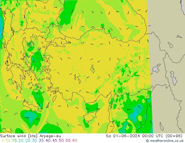 Vento 10 m Arpege-eu Sáb 01.06.2024 00 UTC