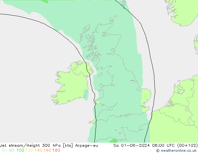 Jet stream Arpege-eu Sáb 01.06.2024 06 UTC