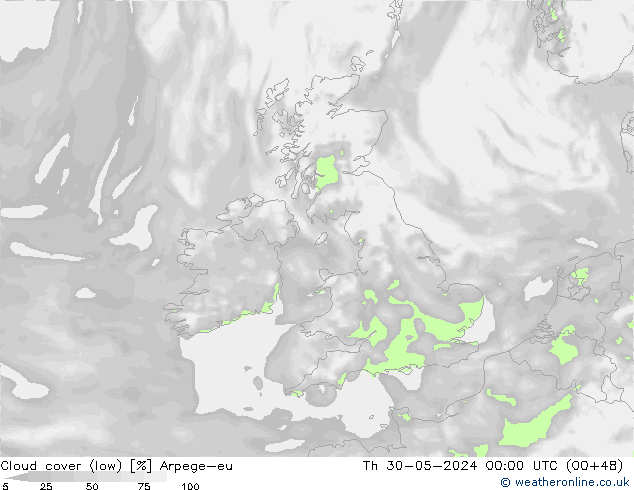 Bewolking (Laag) Arpege-eu do 30.05.2024 00 UTC