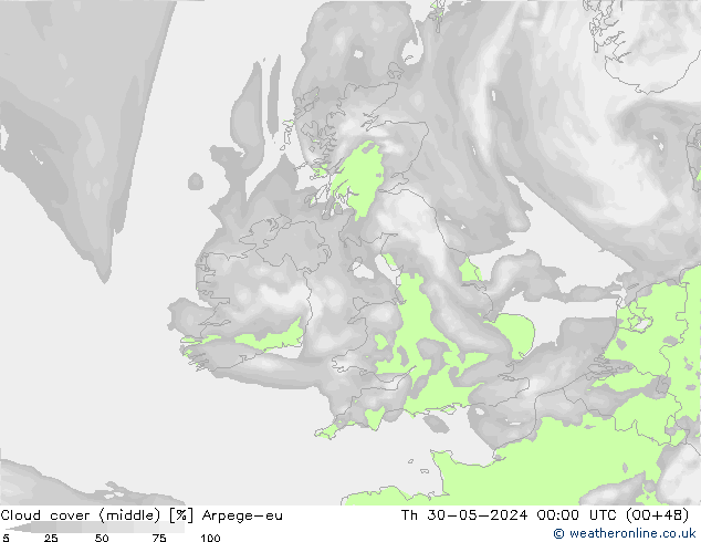 oblačnosti uprostřed Arpege-eu Čt 30.05.2024 00 UTC