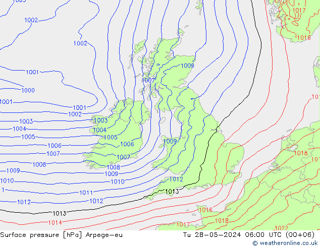 Surface pressure Arpege-eu Tu 28.05.2024 06 UTC