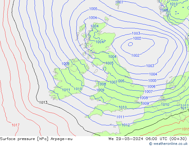 Surface pressure Arpege-eu We 29.05.2024 06 UTC