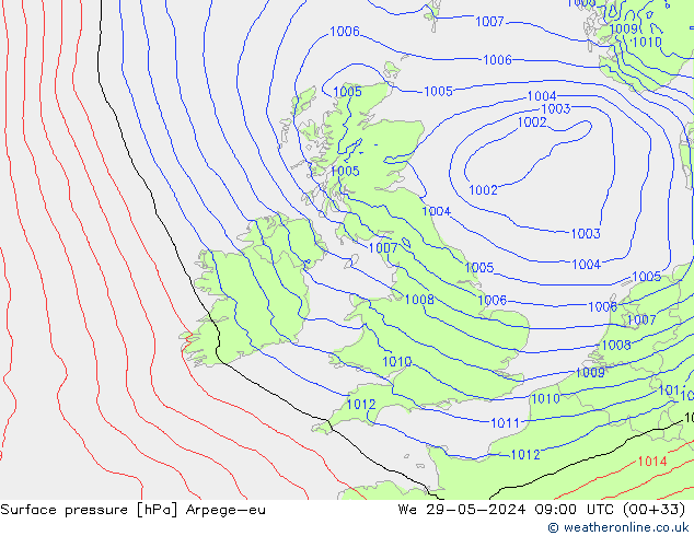 Bodendruck Arpege-eu Mi 29.05.2024 09 UTC