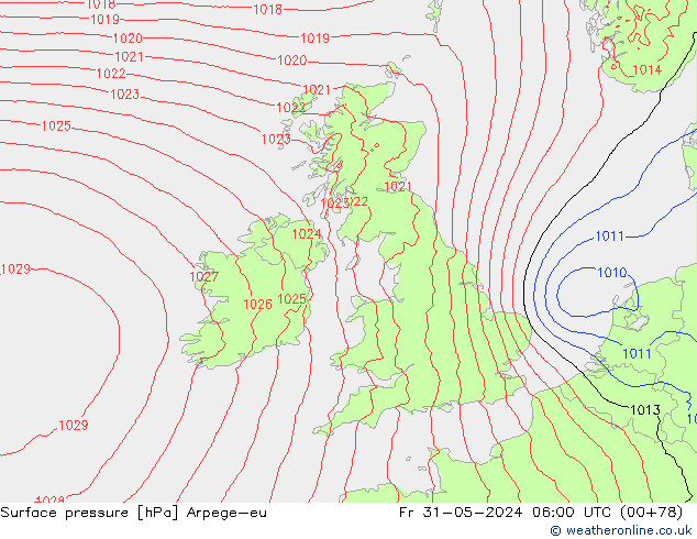 Surface pressure Arpege-eu Fr 31.05.2024 06 UTC