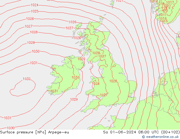 Atmosférický tlak Arpege-eu So 01.06.2024 06 UTC