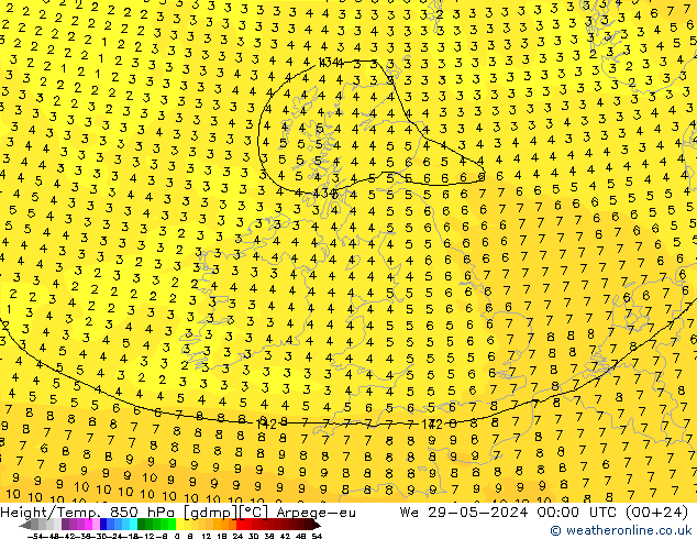 Geop./Temp. 850 hPa Arpege-eu mié 29.05.2024 00 UTC