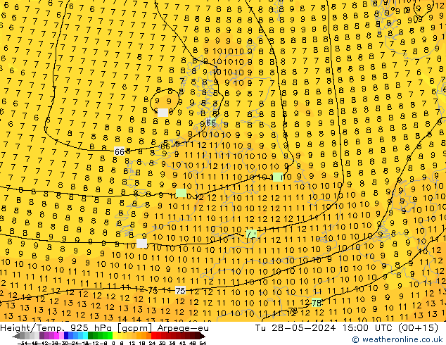 Height/Temp. 925 гПа Arpege-eu вт 28.05.2024 15 UTC