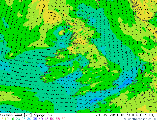 Rüzgar 10 m Arpege-eu Sa 28.05.2024 18 UTC