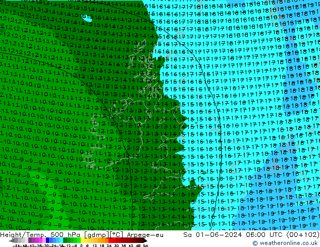 Hoogte/Temp. 500 hPa Arpege-eu za 01.06.2024 06 UTC