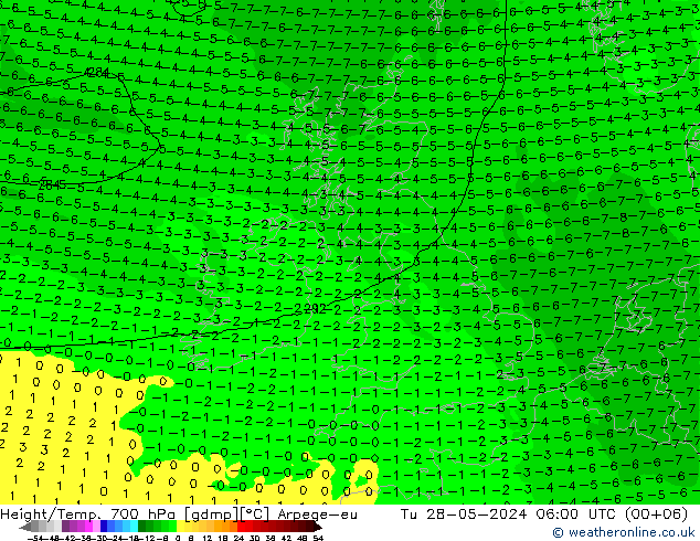 Height/Temp. 700 hPa Arpege-eu  28.05.2024 06 UTC