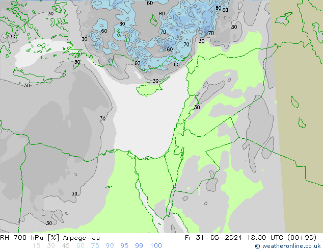 RH 700 hPa Arpege-eu Fr 31.05.2024 18 UTC