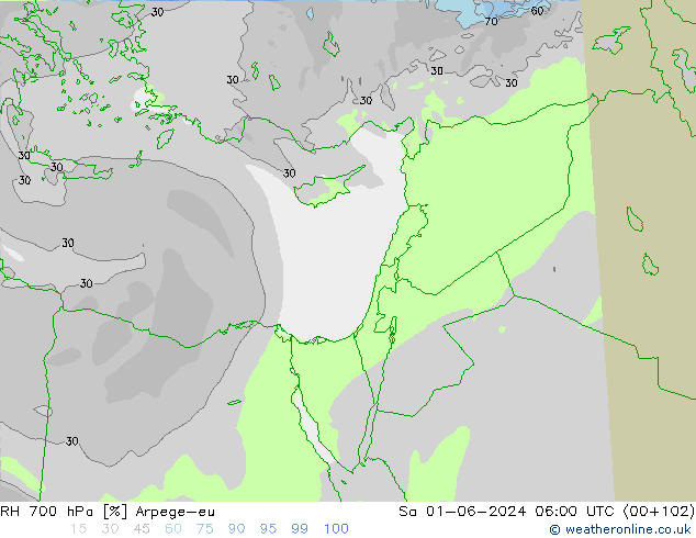 Humidité rel. 700 hPa Arpege-eu sam 01.06.2024 06 UTC
