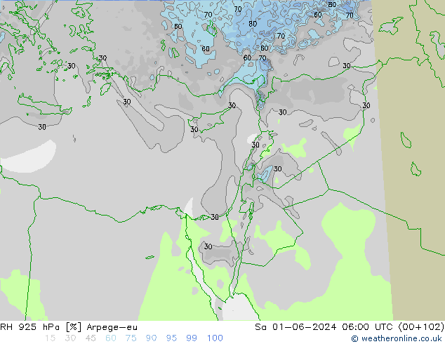 RH 925 hPa Arpege-eu Sa 01.06.2024 06 UTC