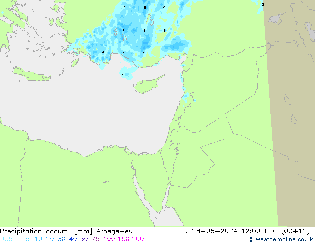 Totale neerslag Arpege-eu di 28.05.2024 12 UTC