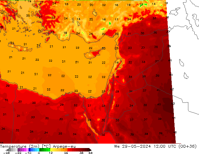карта температуры Arpege-eu ср 29.05.2024 12 UTC