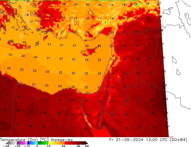 Temperature (2m) Arpege-eu Fr 31.05.2024 12 UTC