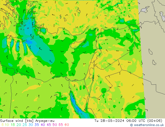 Surface wind Arpege-eu Tu 28.05.2024 06 UTC