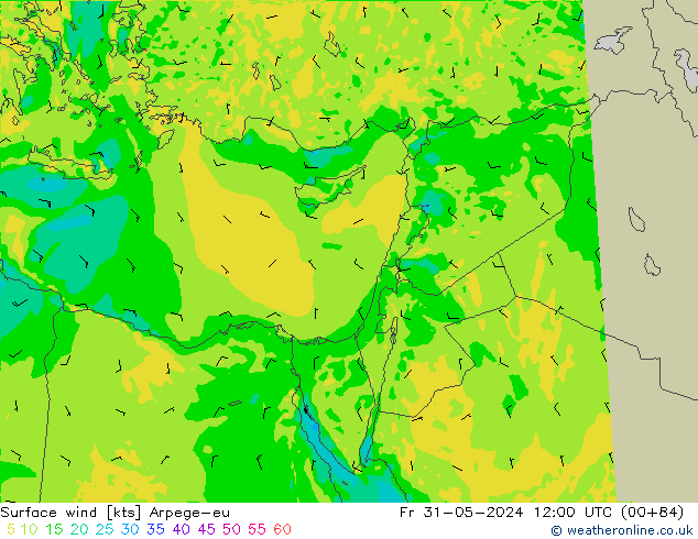 Viento 10 m Arpege-eu vie 31.05.2024 12 UTC