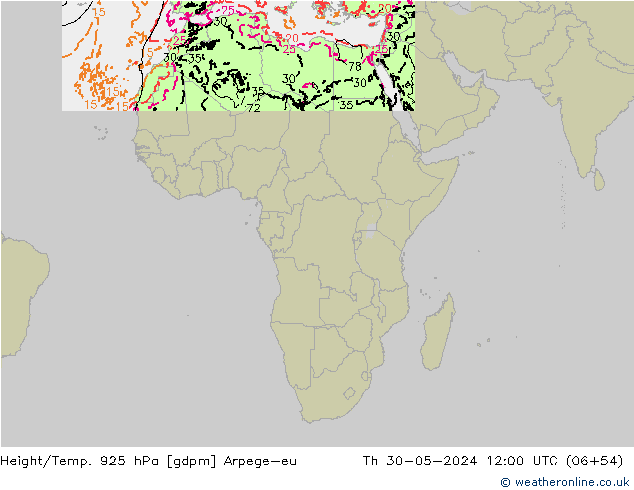 Height/Temp. 925 hPa Arpege-eu Qui 30.05.2024 12 UTC