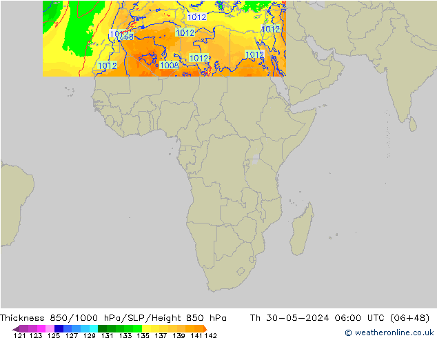 Thck 850-1000 hPa Arpege-eu Qui 30.05.2024 06 UTC