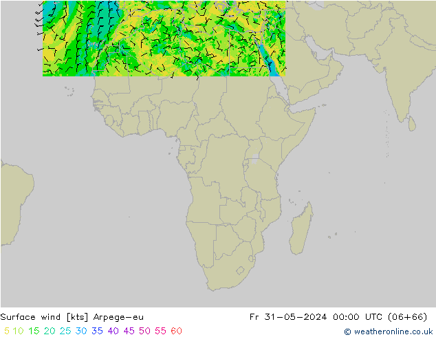 Wind 10 m Arpege-eu vr 31.05.2024 00 UTC