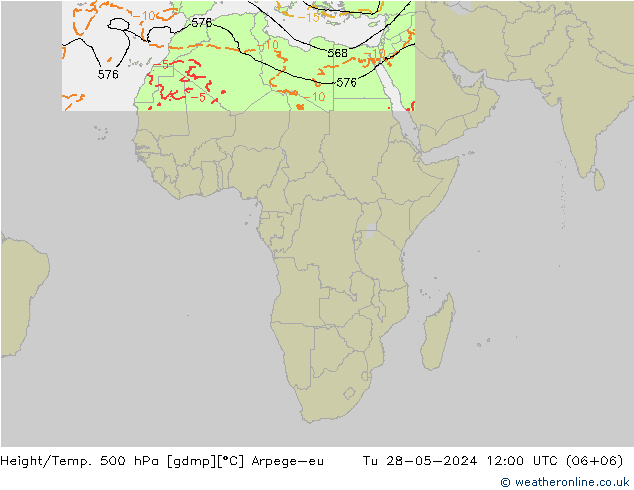 Height/Temp. 500 hPa Arpege-eu Tu 28.05.2024 12 UTC