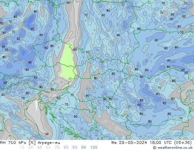 RH 700 hPa Arpege-eu St 29.05.2024 18 UTC