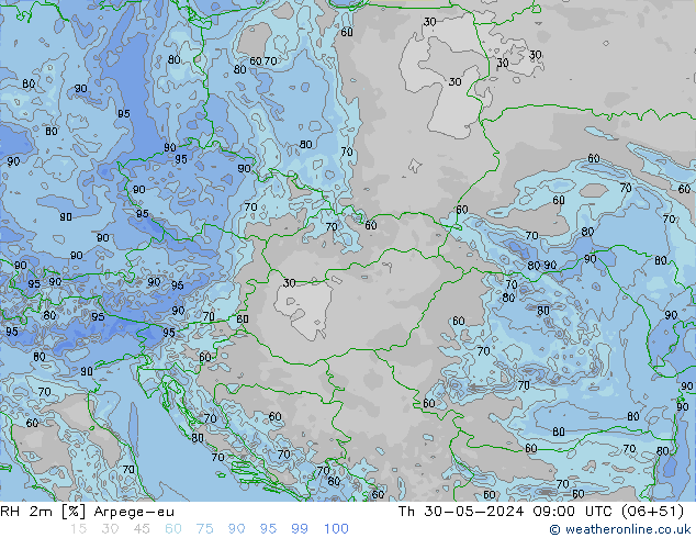 RH 2m Arpege-eu Th 30.05.2024 09 UTC