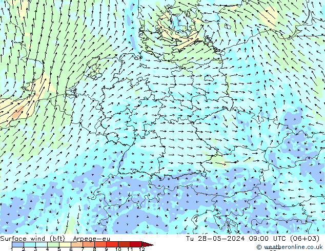 Bodenwind (bft) Arpege-eu Di 28.05.2024 09 UTC