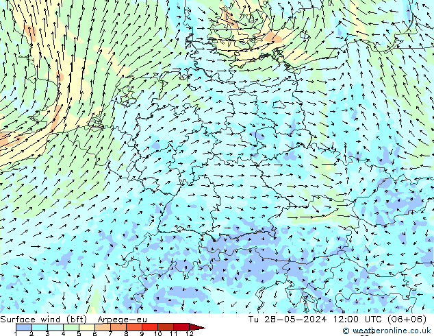 Bodenwind (bft) Arpege-eu Di 28.05.2024 12 UTC