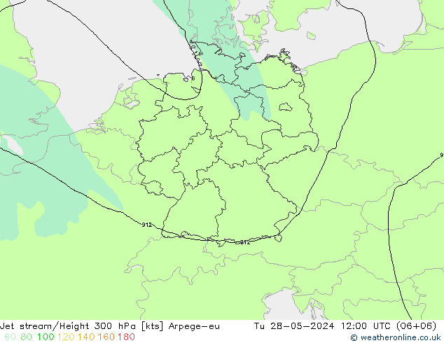 Jet stream/Height 300 hPa Arpege-eu Út 28.05.2024 12 UTC