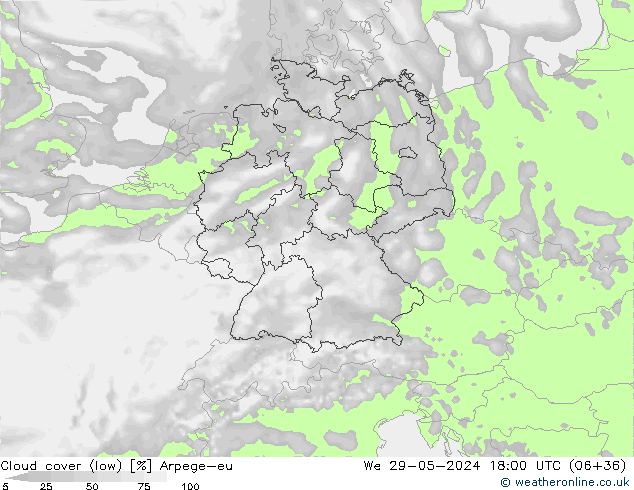 Nuages (bas) Arpege-eu mer 29.05.2024 18 UTC