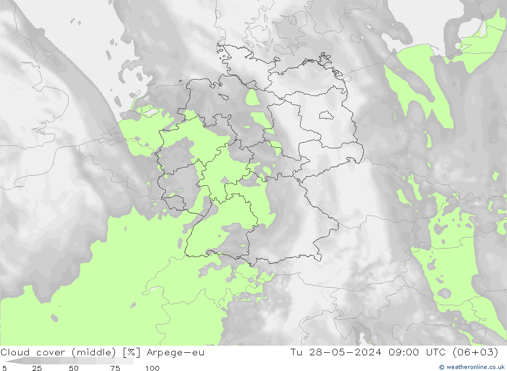 Wolken (mittel) Arpege-eu Di 28.05.2024 09 UTC