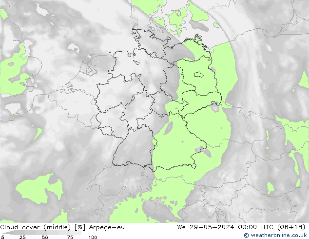 Cloud cover (middle) Arpege-eu We 29.05.2024 00 UTC