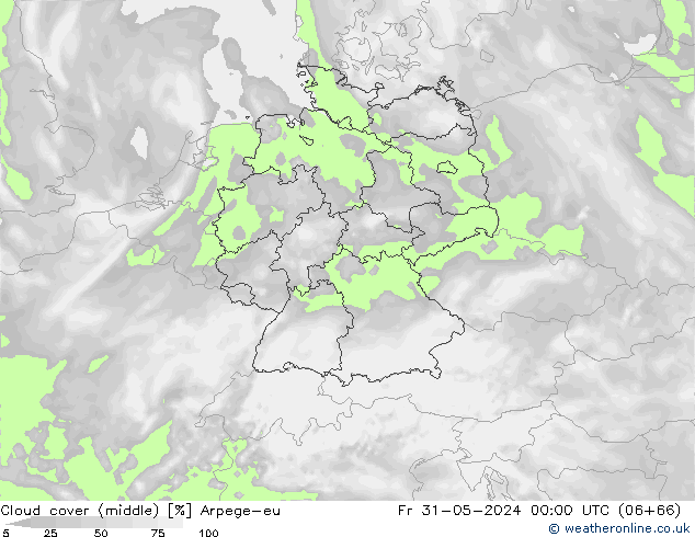 Cloud cover (middle) Arpege-eu Fr 31.05.2024 00 UTC