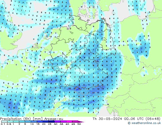 Precipitation (6h) Arpege-eu Th 30.05.2024 06 UTC