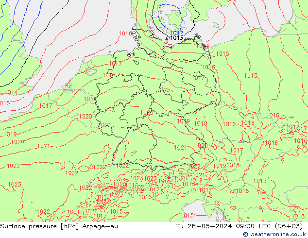 Surface pressure Arpege-eu Tu 28.05.2024 09 UTC